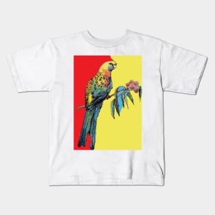 Rosella Parrot Watercolor Painting on Red Kids T-Shirt